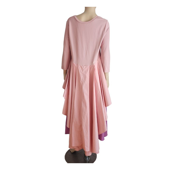 GRACIA Pink Hi Low Draped Tunic 3/4 Sleeve Asymmetrical Top L - Picture 4 of 5